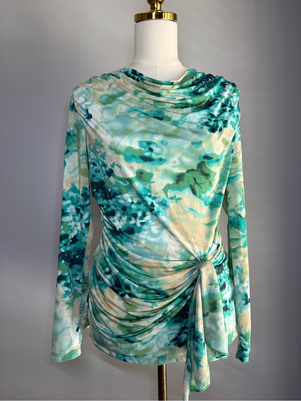 Mark Zunino Y2K Inspired Teal & Aqua Tie-Front Long Sleeve Top